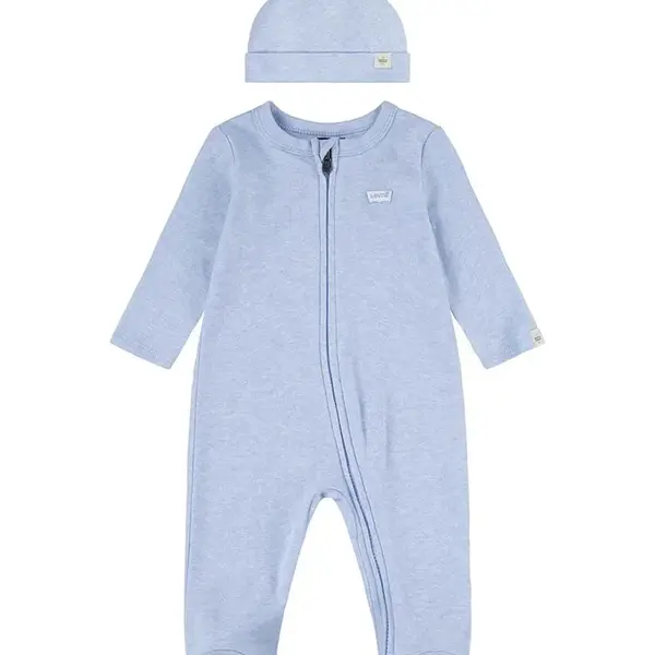 Detský bavlnený overal Levi's LVN FOOTED COVERALL & HAT SET