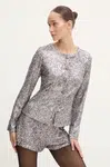 Košeľa Never Fully Dressed Gunmetal Alexa Sequin Cardigan dámske, strieborná farba, regular, NFDTO1583
