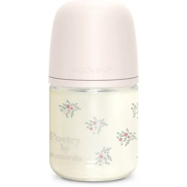 Suavinex Poetry SX Pro Physiological S skleněná kojenecká láhev 0 m+ Slow Flow - Pink 120 ml