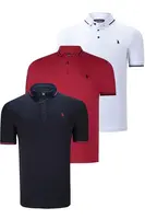 TRIPLE SET T8586 DEWBERRY MEN'S T-SHIRT-NAVY-WHITE-BURGUNDY