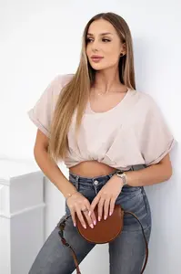 Bavlněná halenka s kapsou béžová