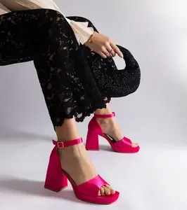 Gemre Pink satin block heel sandals Saucedo