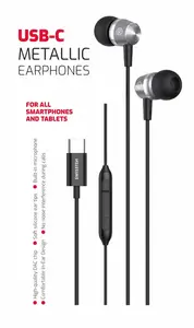 Swissten Metallic USB-C sluchátka černá