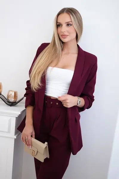 Kesi Włoski Elegantní souprava saka a kalhot Burgundsko