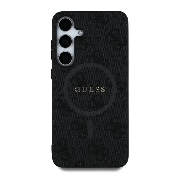 Zadní kryt Guess PU Leather 4G Colored Ring MagSafe pro Samsung Galaxy S25, černá