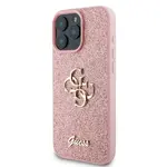 Zadní kryt Guess PU Fixed Glitter 4G Metal Logo pro Apple iPhone 16 Pro, růžová