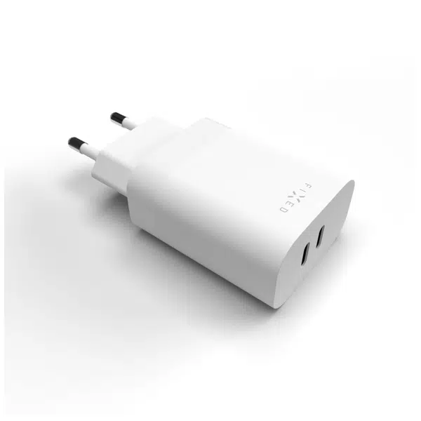Síťová nabíječka FIXED s 2x USB-C výstupem, podpora PD, 35W, bílá