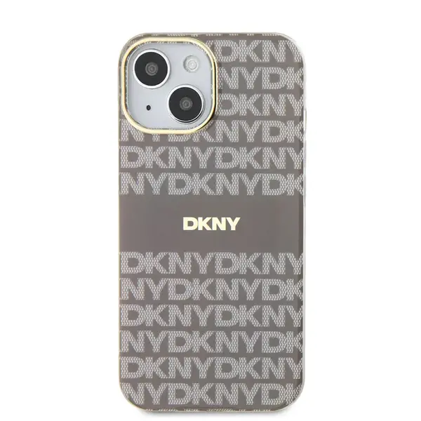 Zadní kryt DKNY PC/TPU Repeat Pattern Tonal Stripe Magsafe pro Apple iPhone 15, béžová