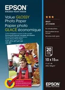 Epson Value Glossy Photo Paper C13S400037, 183 g/m2, 10x15cm, 20ks, lesklý, bílý, foto papír