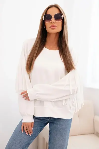 Kesi Włoski Dámská mikina s ozdobnými rukávy máslová ecru