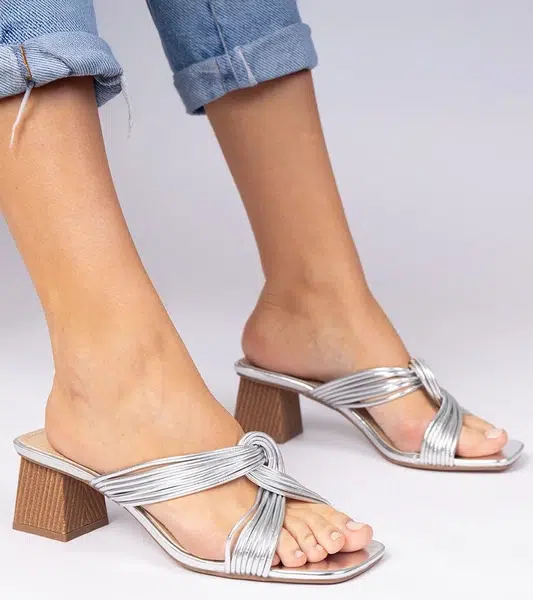 Gemre Silver elegant block heel mules Lilea