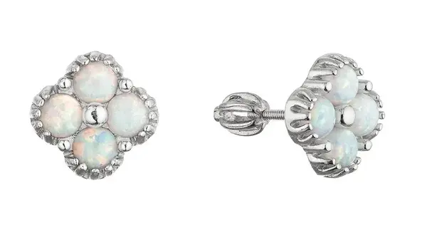 Evolution Group - Pavona Stříbrné náušnice se syntetickými opály Čtyřlístek 11690.1