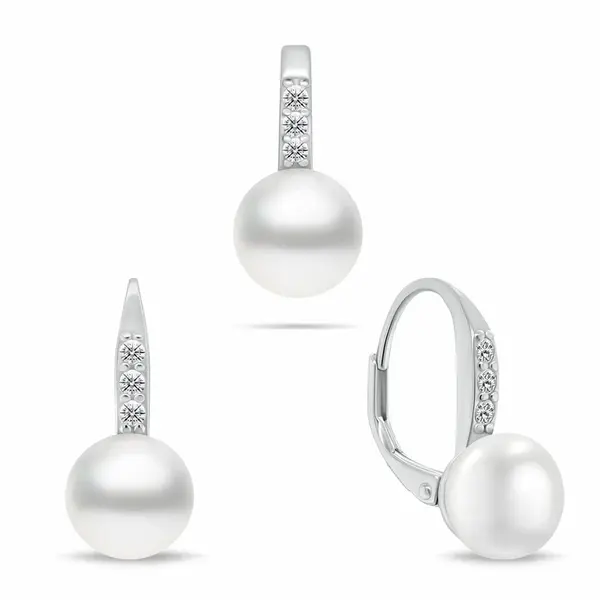 Brilio Silver Půvabný stříbrný set šperků s perlami SET291W (náušnice, přívěsek)