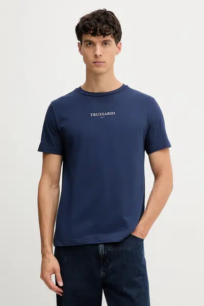 Bavlněné tričko Trussardi pánské, tmavomodrá barva, s aplikací, G0308000054N