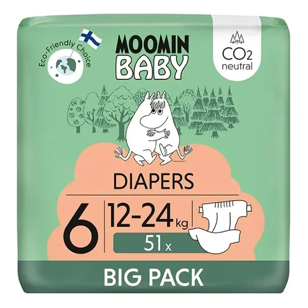 MOOMIN BABY 6 Eko plenky maxi 12-24 kg 51 kusů, poškozený obal