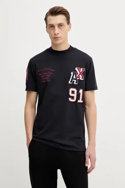 Bavlněné tričko Armani Exchange pánské, tmavomodrá barva, s aplikací, XM001452 AF10361