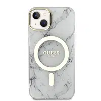 Zadní kryt Guess IML Marble MagSafe pro Apple iPhone 13, bílá