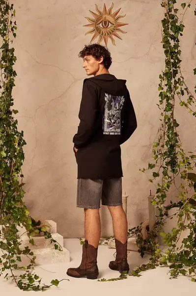 Bavlněná mikina Medicine pánská, černá barva, s kapucí, s potiskem