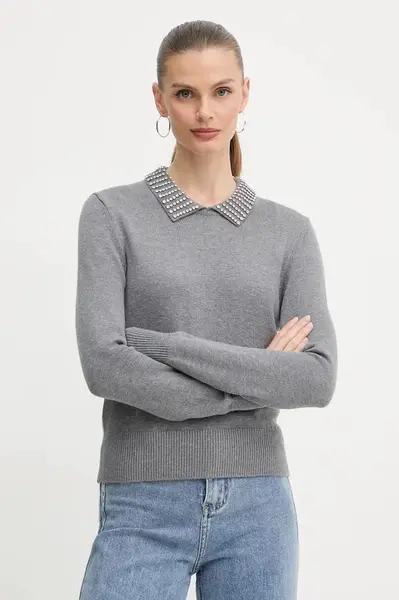 Svetr z vlněné směsi Pinko dámský, šedá barva, 105530 A2S4