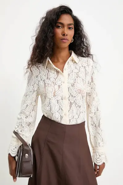 Košile Answear.LAB dámská, béžová barva, slim, s klasickým límcem