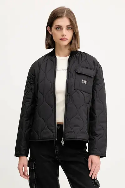 Bunda Guess Jeans černá barva, přechodná, oversize, W5YL26 WHG02