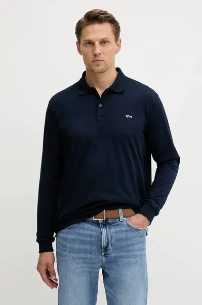 Bavlněné tričko s dlouhým rukávem Paul&Shark Knitwear tmavomodrá barva, 99311003