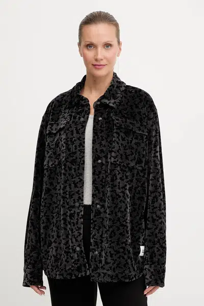 Košile EA7 Emporio Armani dámská, černá barva, relaxed, s klasickým límcem, AF15937.7W000666