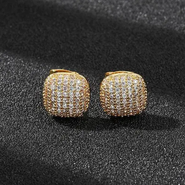 Brass Micro Pave Cubic Zirconia Stud Earrings
