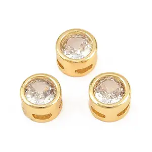 Brass Micro Pave Clear Cubic Zirconia Beads