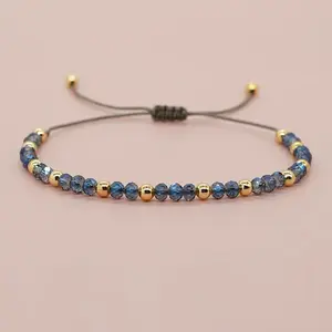 Glass & Brass Round Beads Braided Bead Bracelets