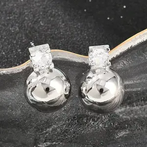 Brass Pave Clear Single Cubic Zirconia Stud Earrings