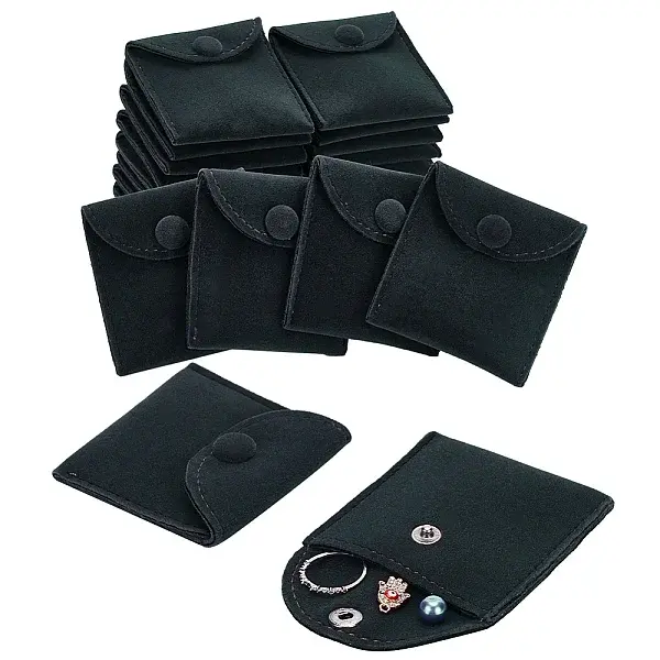 Velvet Jewelry Flap Pouches with Snap Button