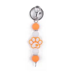 Round & Dog Paw Print Silicone Beaded Keychain