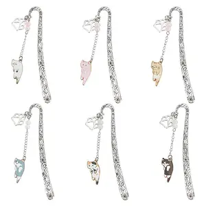 6Pcs Alloy Cat Shape Bookmark