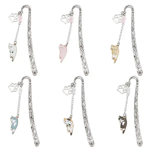 6Pcs Alloy Cat Shape Bookmark