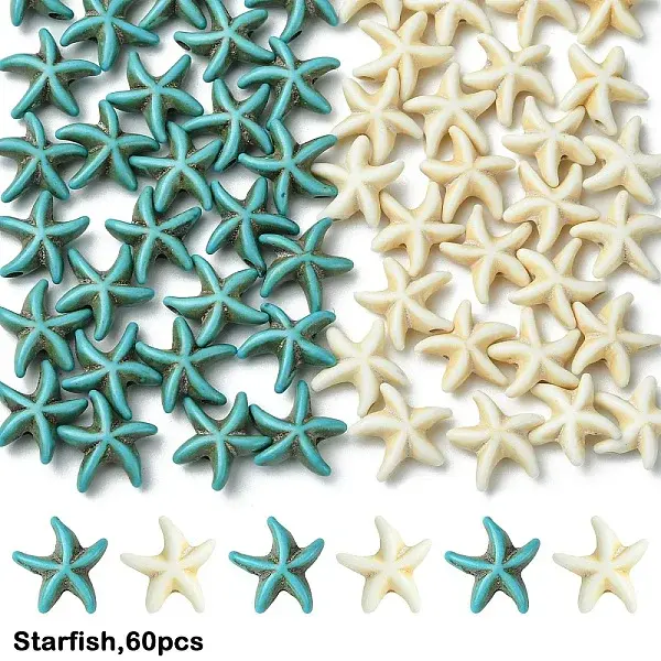 60Pcs 2 Styles Synthetic Turquoise Beads