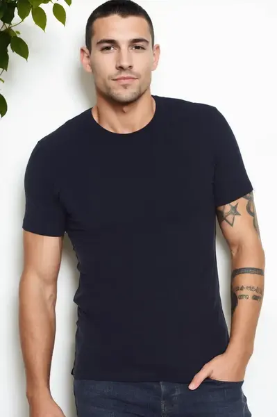 T9569 DEWBERRY BICYCLE COLLAR MEN'S T-SHIRT-NAVY BLUE