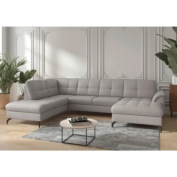Sit & More SEDACÍ SOUPRAVA, textil, kůže, světle šedá
