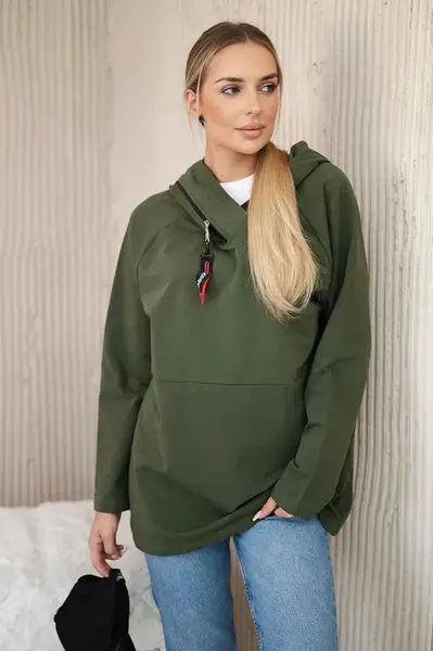 Tunika se zipem na kapuci Oversize khaki