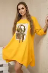 Dress with print and flared mustard bottom