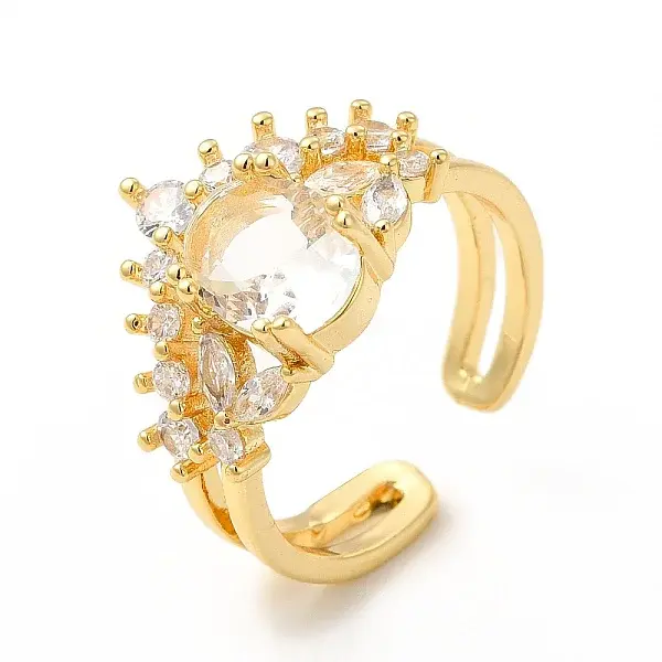 Clear Cubic Zirconia Oval Open Cuff Ring