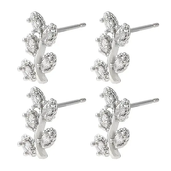 SHEGRACE Leafy Branch Brass Micro Clear Pave Cubic Zirconia Stud Earrings