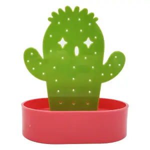 Lime Green Cactus Man Resin Earring Display Stands with Oval Trays