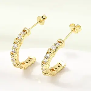 Brass Micro Pave Cubic Zirconia Stud Earrings