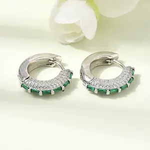 Brass Micro Pave Cubic Zirconia Hoop Earrings