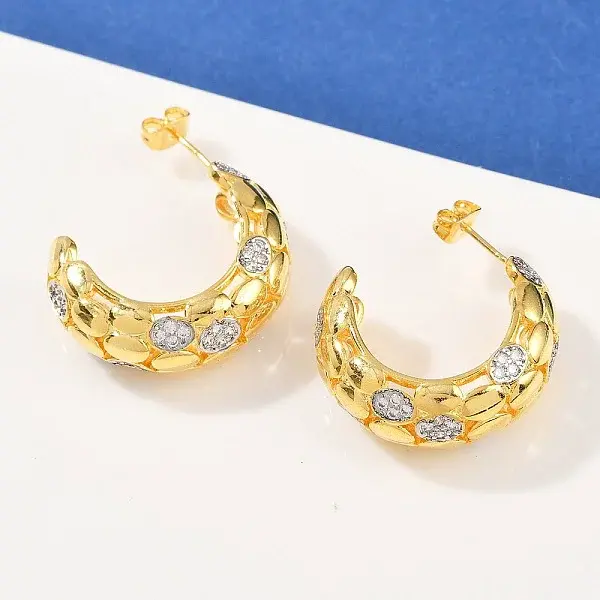 Brass Micro Pave Cubic Zirconia C-Shaped Stud Earrings