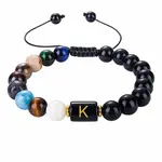 10MM Natural Black Obsidian Alphabet Beaded Braided Bracelets