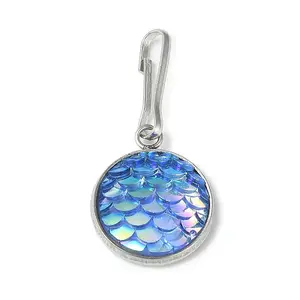 Resin Flat Round with Mermaid Fish Scale Keychin