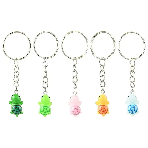 10Pcs 5 Colors Resin Tortoise Pendant Keychain
