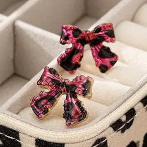 Bowknot with Leopard Print Alloy Stud Earrings